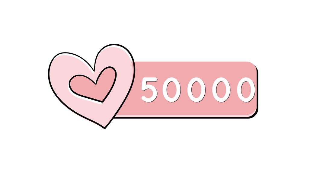 50000 Likes Count with Heart Icon on White Background
