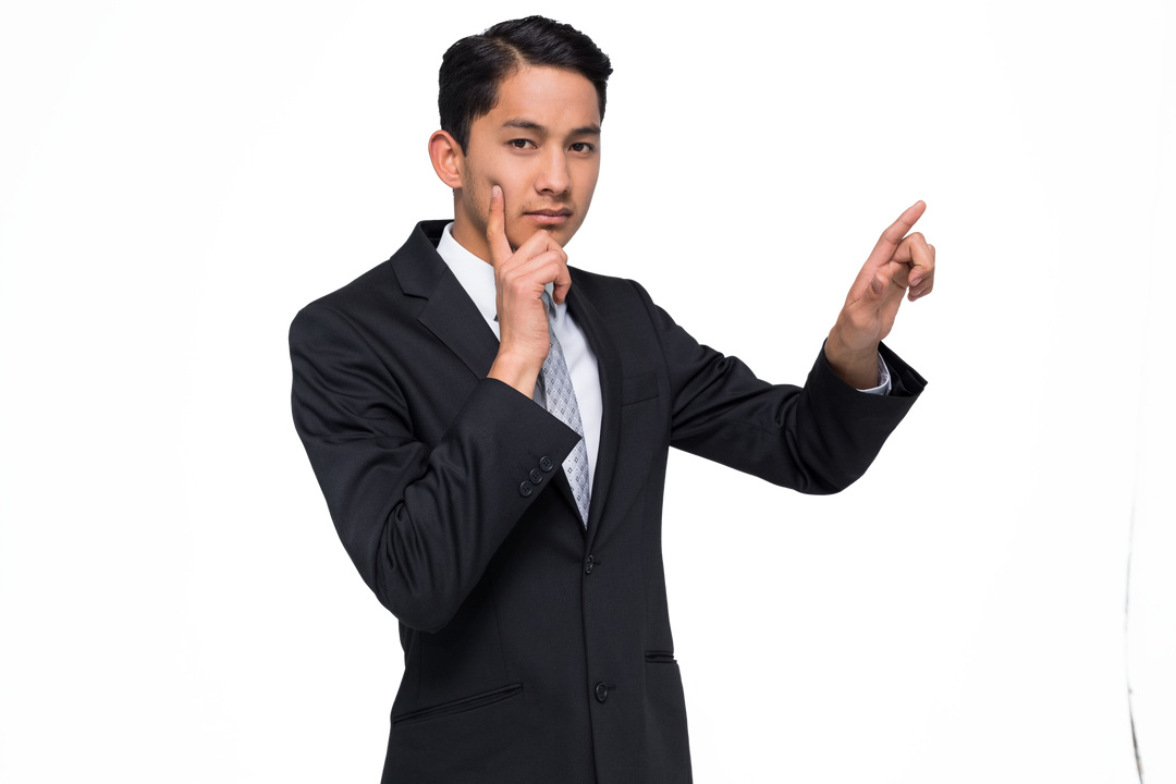 Thoughtful Businessman Pointing on Transparent Background - Download Free Stock Images Pikwizard.com