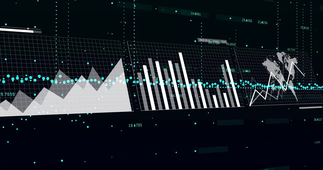 Financial Data Analytics on Black Background with Graphs and Charts