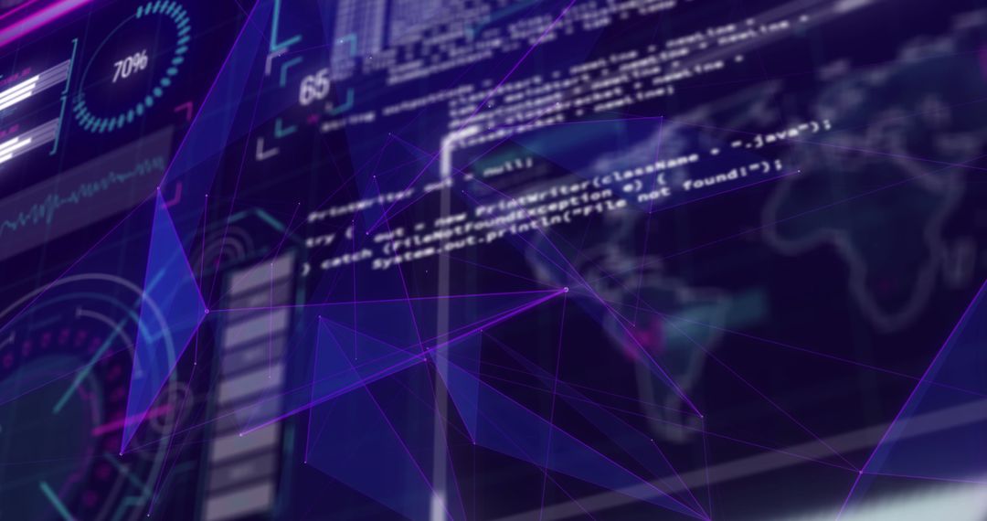 Data Processing with Virtual Interface on Dark Background