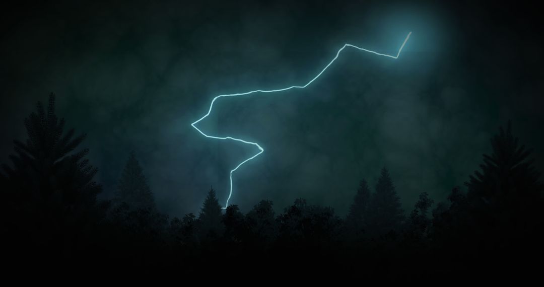 Silent Lightning Bolt Illuminating Forest Silhouette