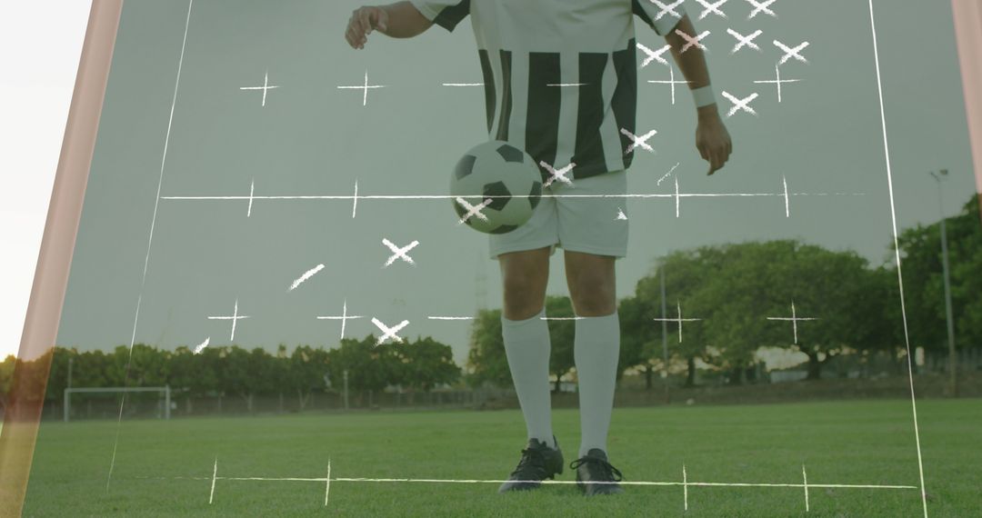 Caucasian Football Player with Digitized Game Plan Overlay