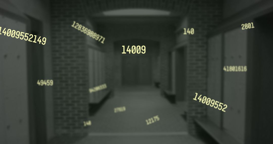 Floating Numbers in Dimly Lit School Corridor