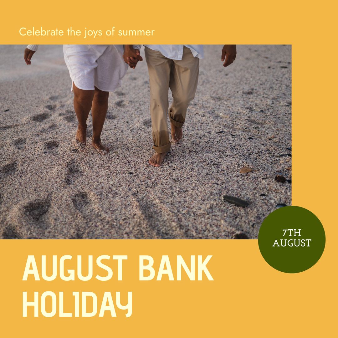 Senior Couple Enjoying Beach Walk for August Bank Holiday Concept