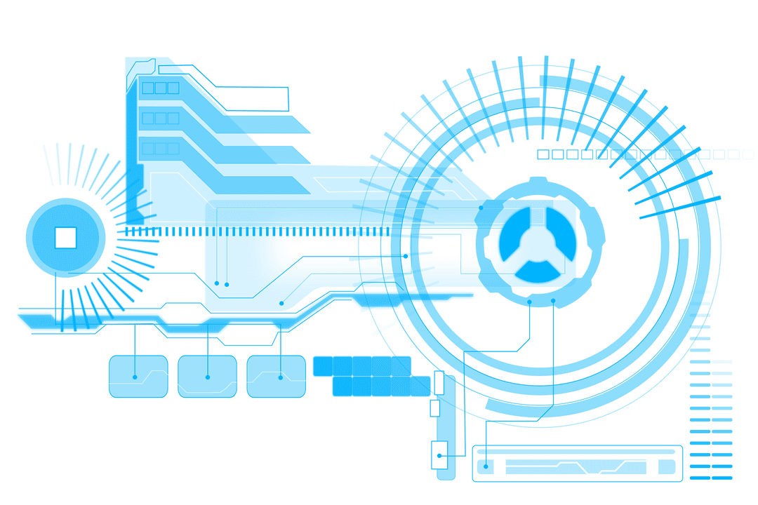 Blue Digital Futuristic Graphics on Transparent Background