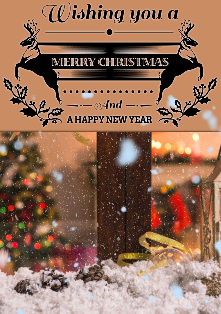Festive Christmas and New Year Greetings with Winter Snow