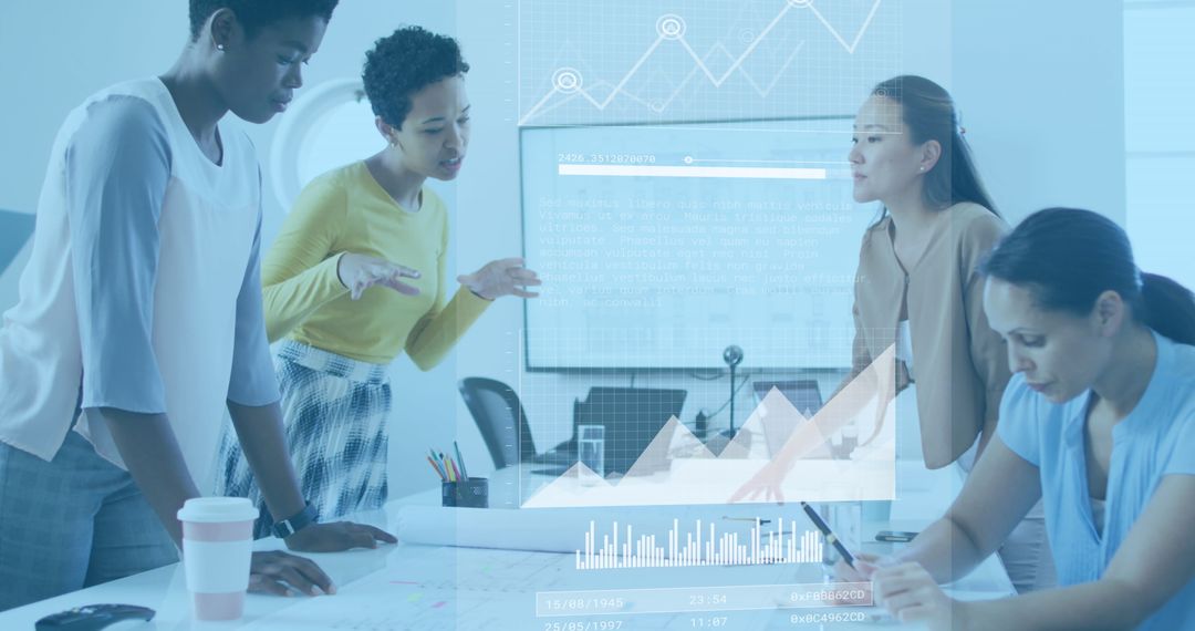 Diverse Businesswomen Collaborating on Data Analysis in Modern Office