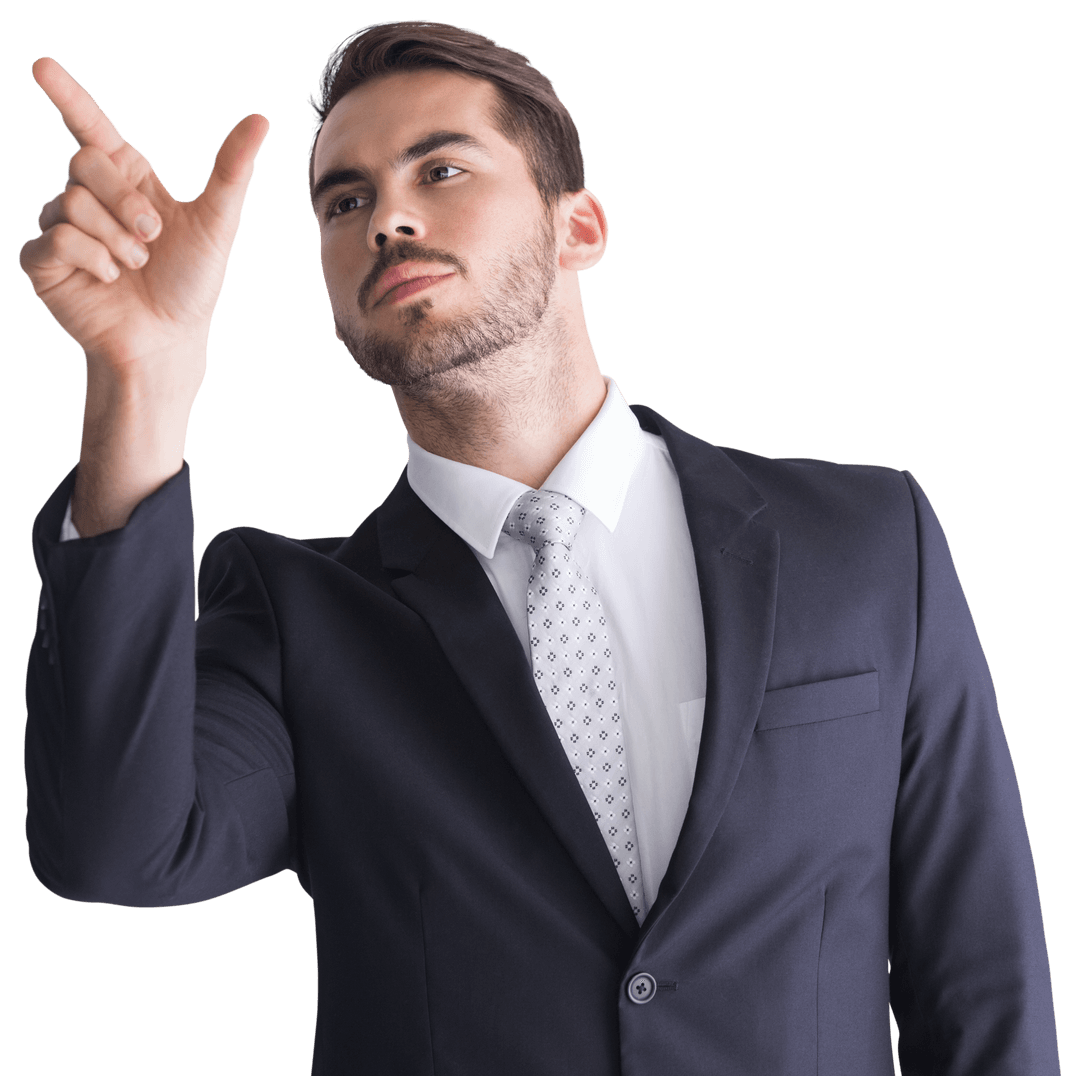 Businessman Measuring and Planning in Transparent Attire