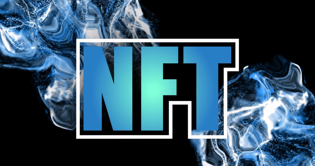 NFT Text with Digital Blue Waves and Abstract Background