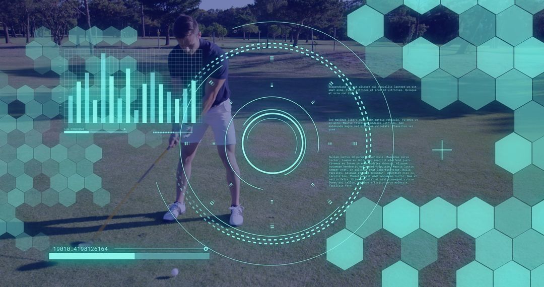 Digital Interface Overlay Analyzing Golfer's Stance