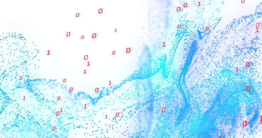 Binary Waves and Digital Particles on White Background