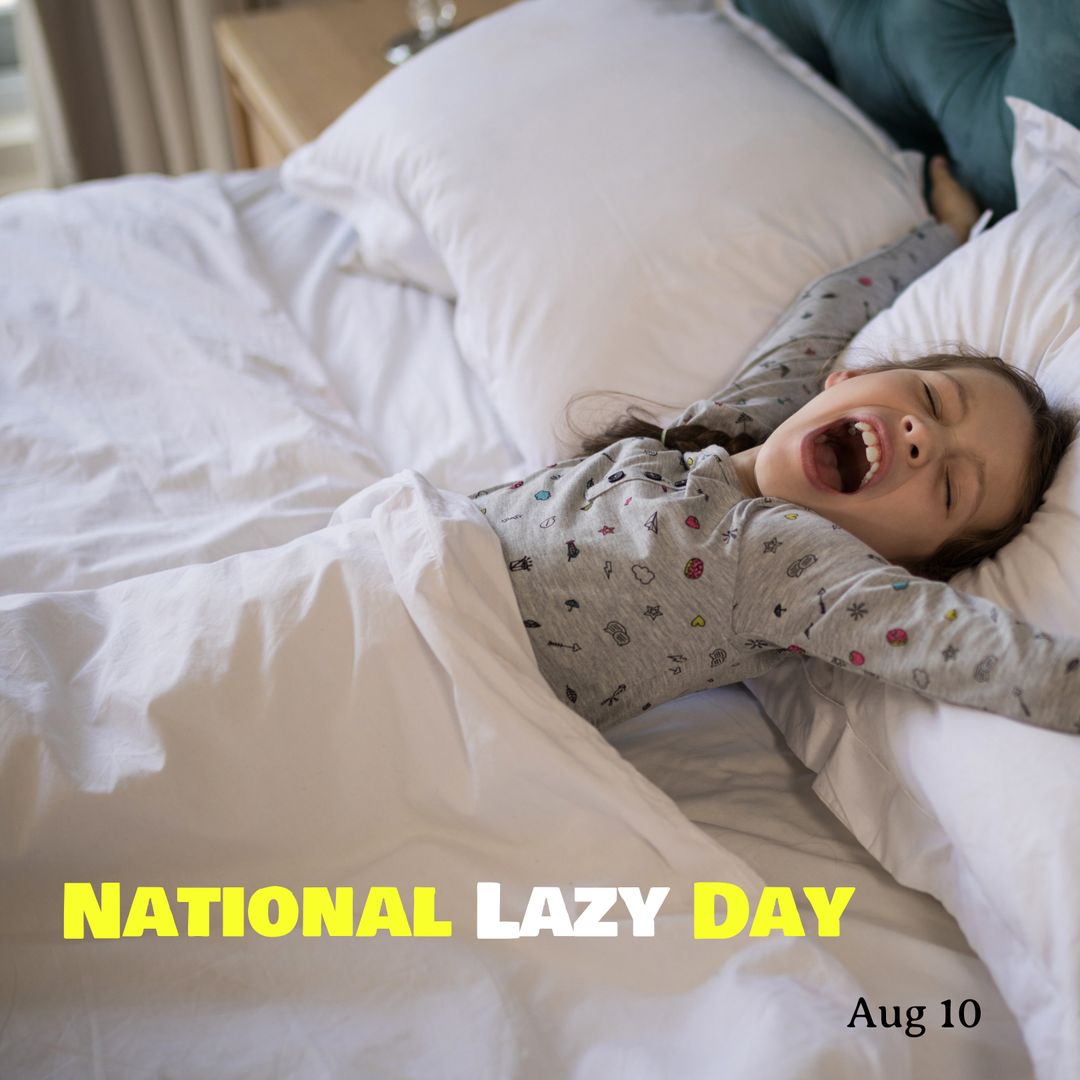 Sleepy Girl Yawning in Bed Celebrating National Lazy Day