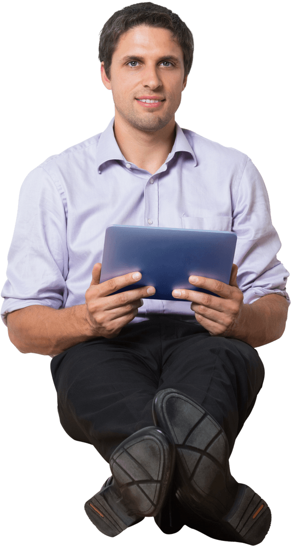 Transparent Cutout of Man Holding Tablet in Relaxed Pose