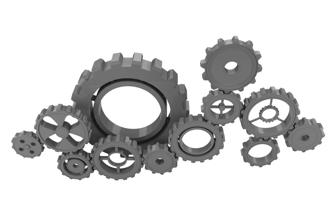Digital Illustration of Gray Gears on Transparent Background