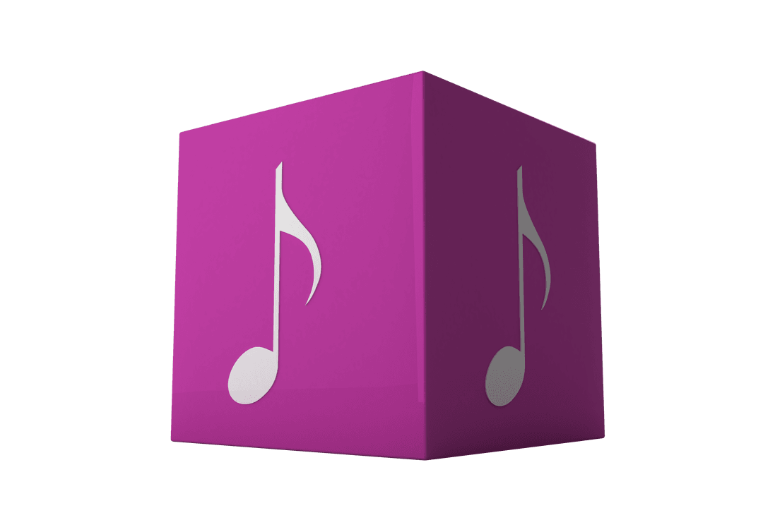 Pink Cube with Music Note Icon Isolated on Transparent Background
