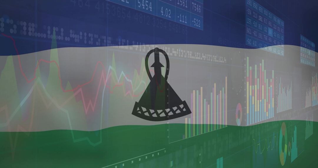 Lesotho Flag Overlapping Financial Charts and Data Analysis