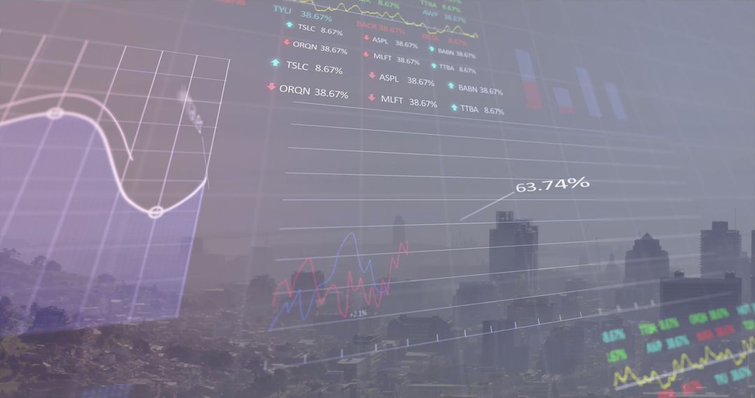 Hybrid View of Financial Graphics Over Modern Cityscape