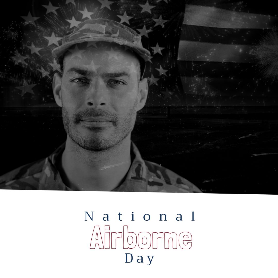 Caucasian Soldier Portrait Against American Flag Background