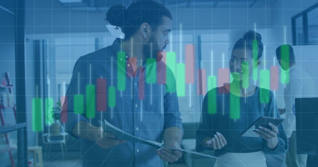 Colleagues in Modern Office Discussing Stock Market Trends