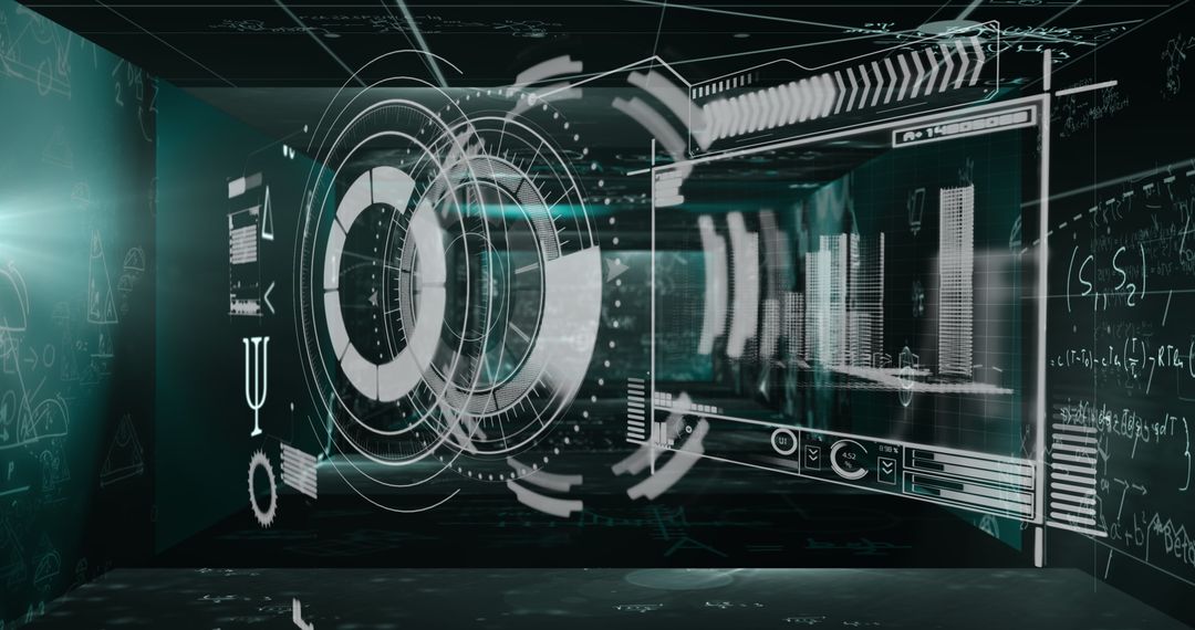 Digital interface with data processing in futuristic style