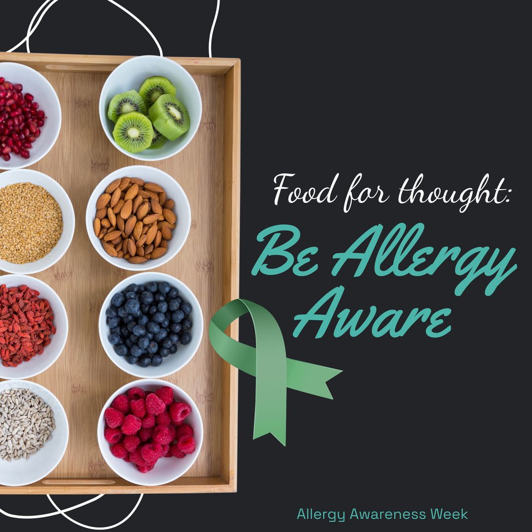 Allergy Awareness Week Green Ribbon with Food Concept