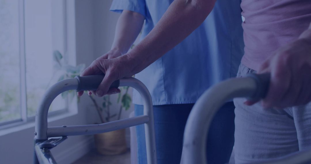 Caregiver Assisting Senior with Walker at Home