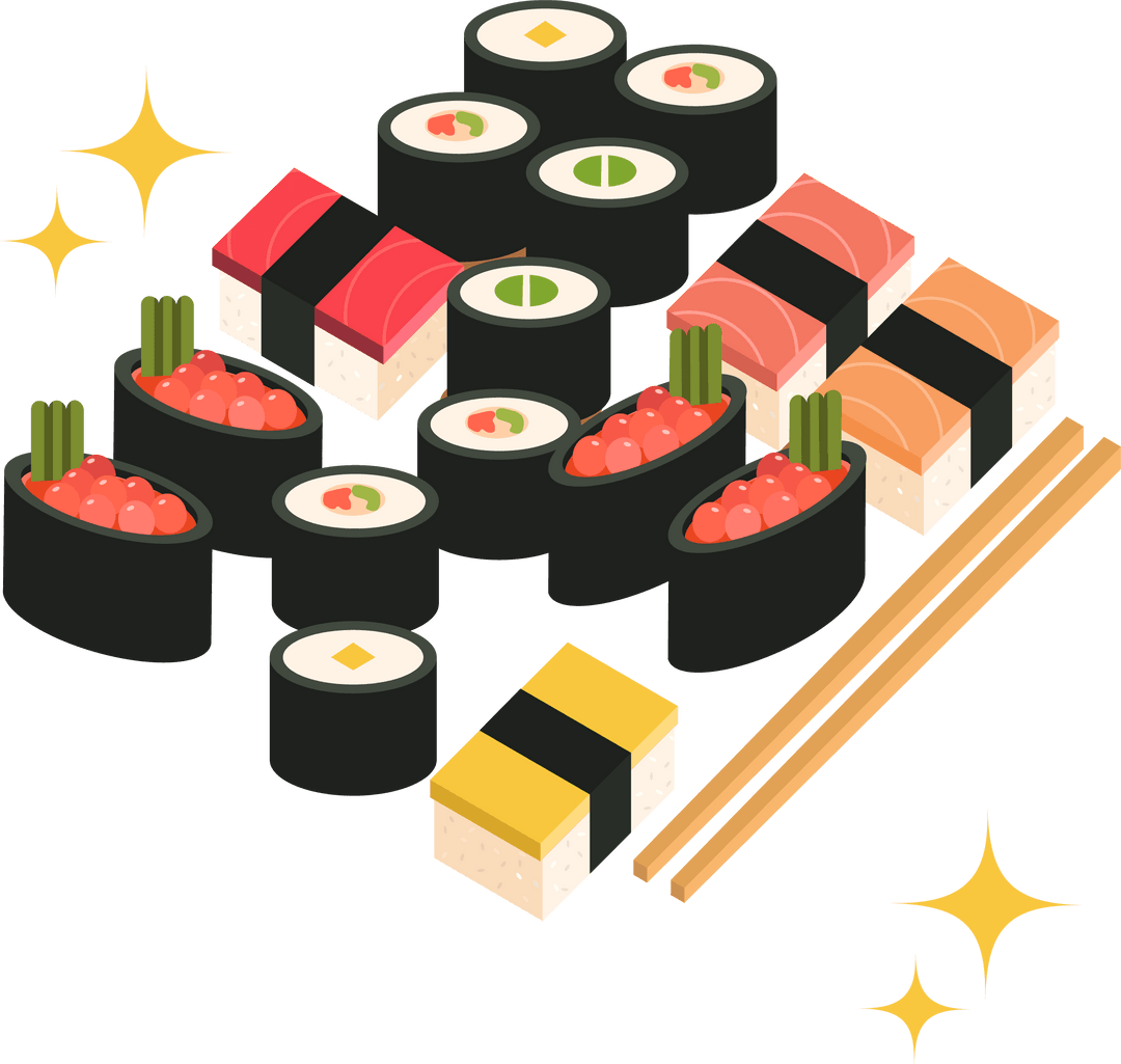 Stylized Sushi Graphics on Transparent Background