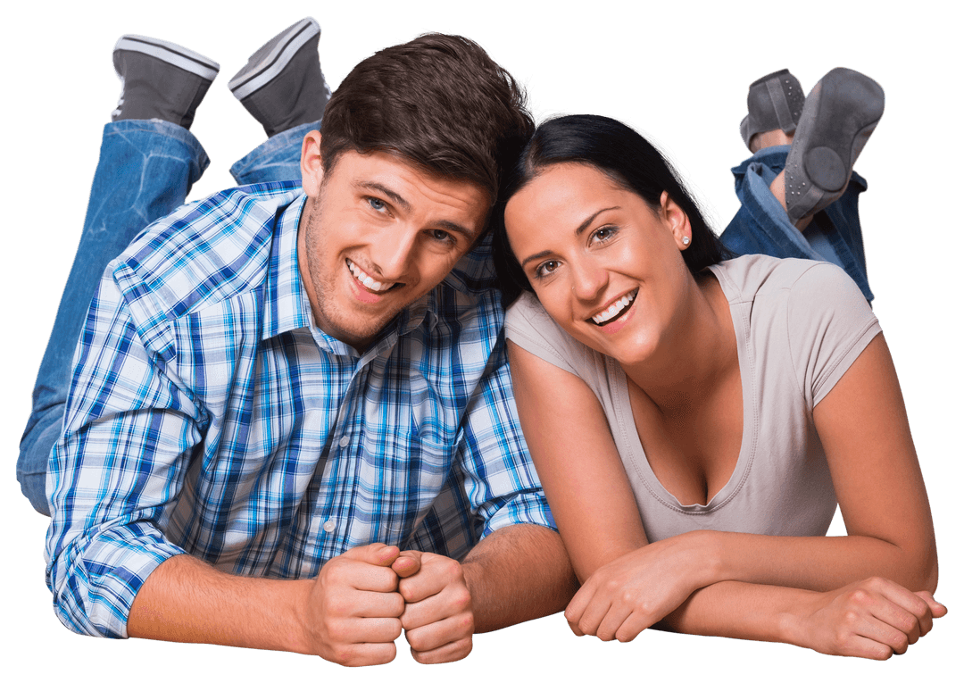 Happy Caucasian Couple Smiling on Transparent Background