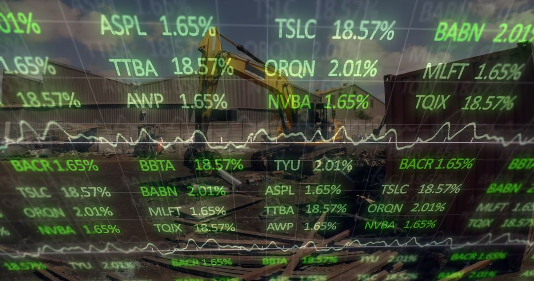 Financial Data Displays Over Construction Site