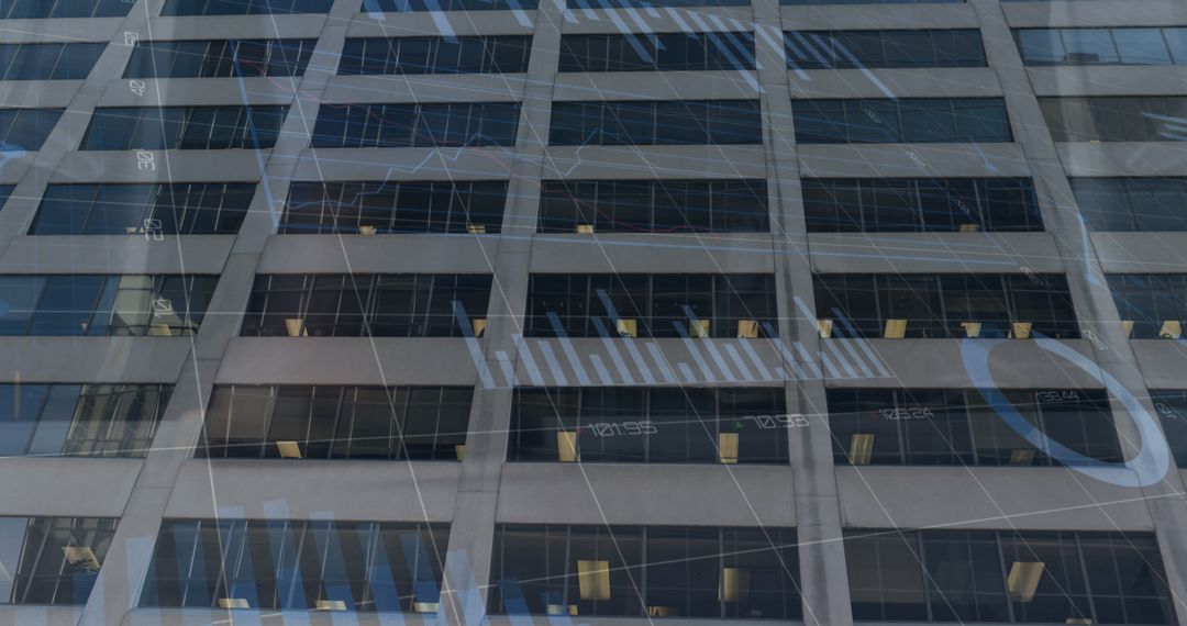 Overlay of Financial Data on Office Building Facade