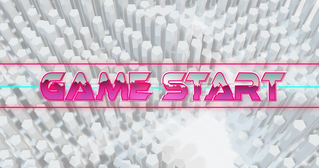Game Start Text on 3D Neon Block Background