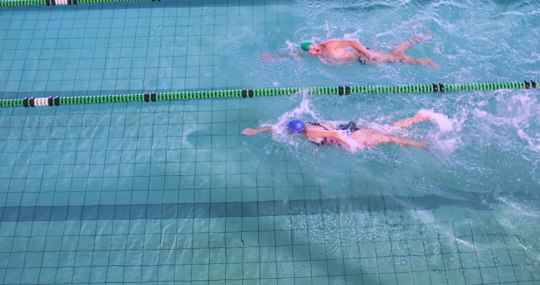 Competitive Swimming in Outdoor Pool, Overhead View - Free Images, Stock Photos and Pictures on Pikwizard.com