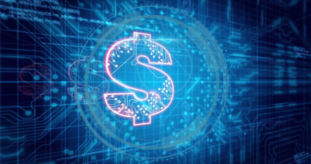 Futuristic Neon Dollar Sign in Digital Network Sphere