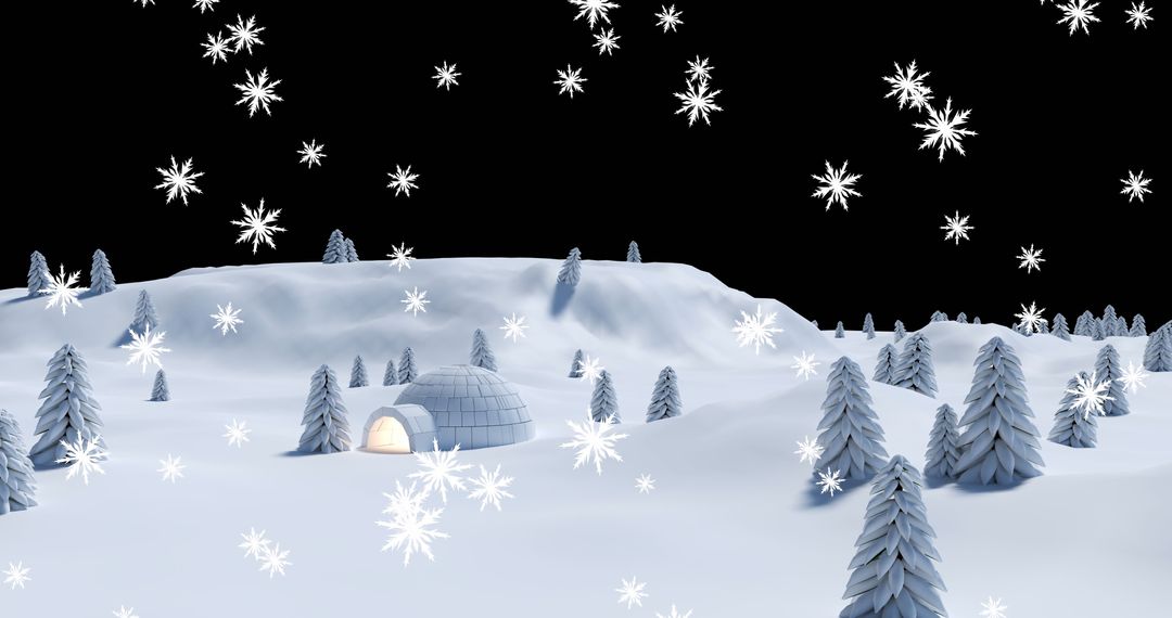 Igloo Under Snowfall in Serene Winter Night