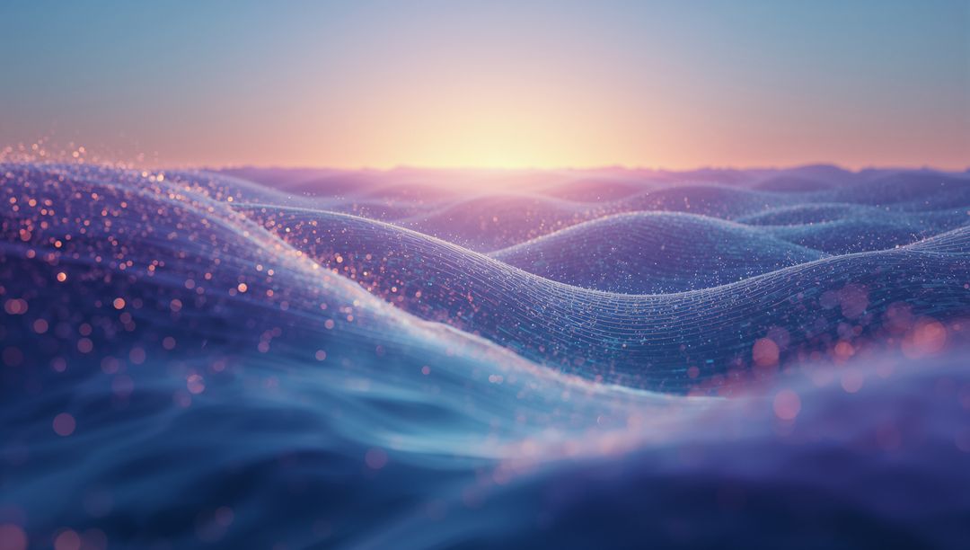 Futuristic Neon Mesh Waves with Glowing Particles