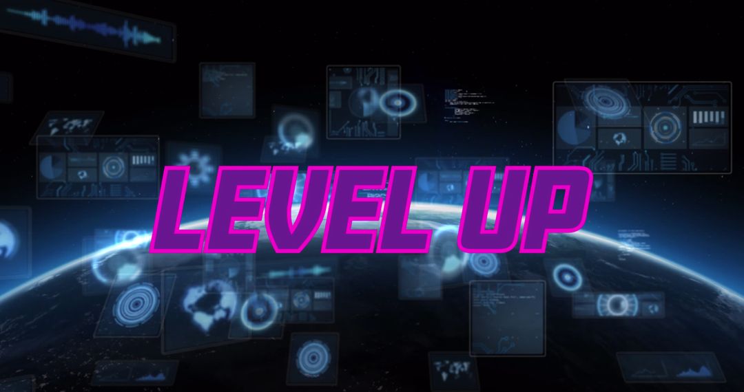 Futuristic Level Up Screen with Data Interfaces