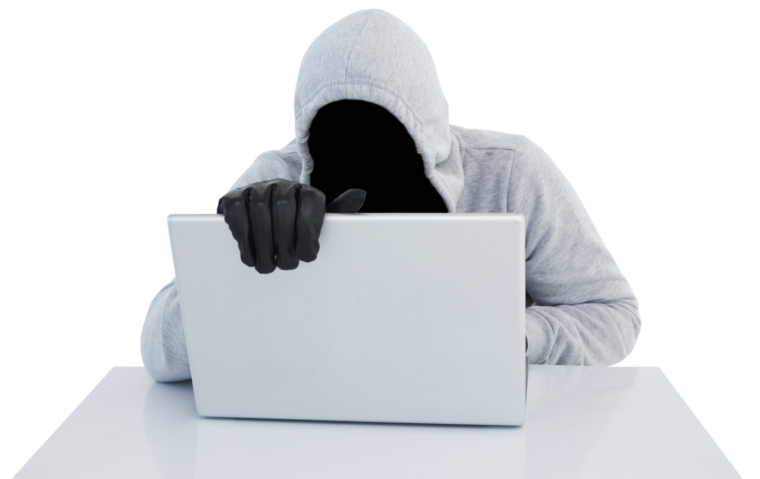 Burglar Wearing Hood Using Laptop, Remote Cyber Crime Transparent - Download Free Stock Images Pikwizard.com