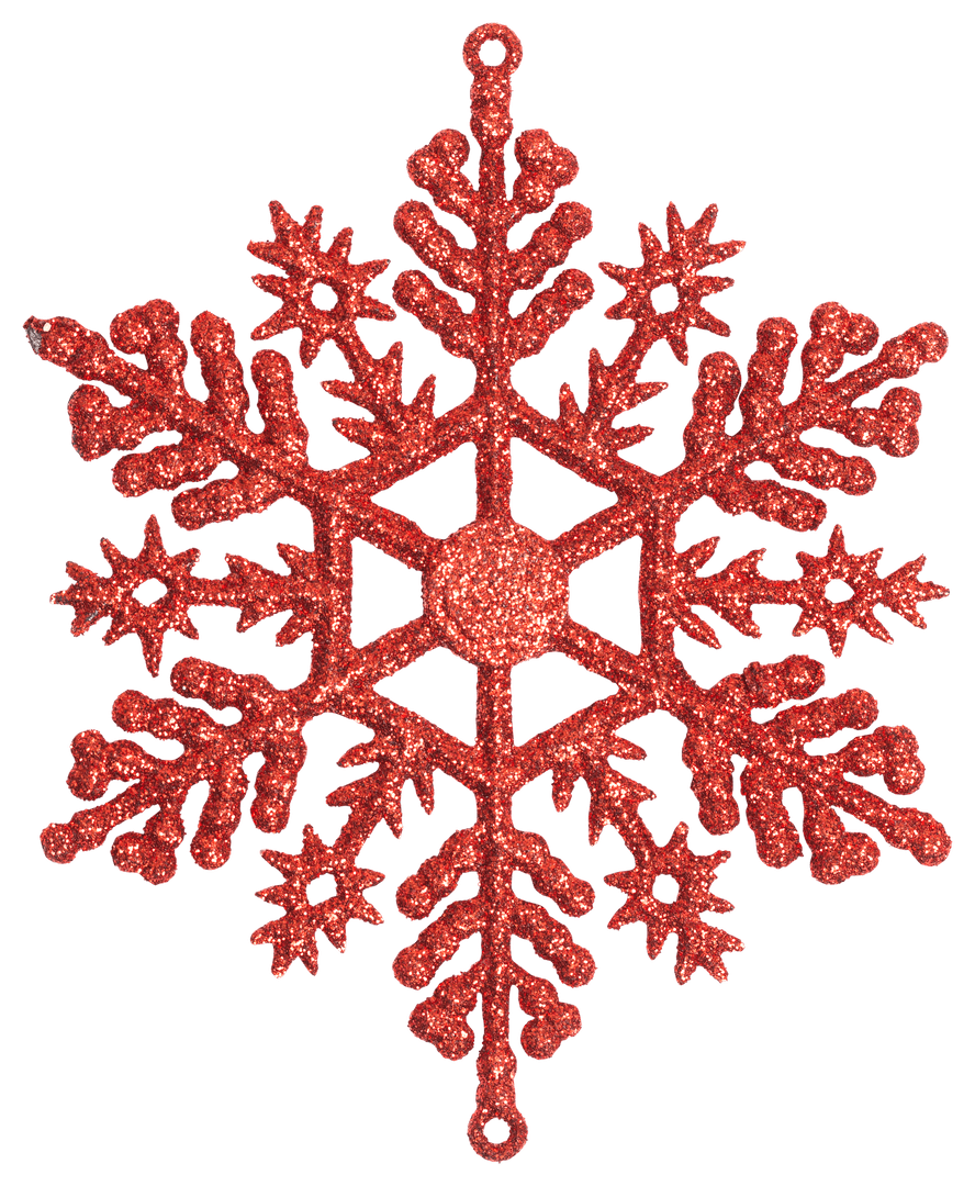 Glittering Red Snowflake Christmas Ornament on Transparent Background