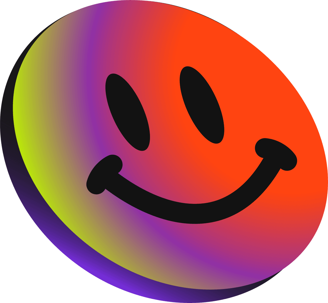 Transparent 3D Rainbow Gradient Smiley Face Emblem with Joyful Expression