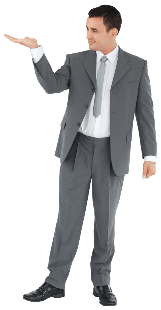 Confident Businessman Gesturing Transparent Space Presentation
