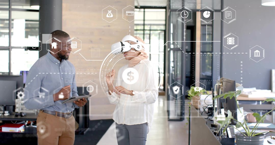 Colleagues Exploring Innovative Technology Solutions in Modern Office