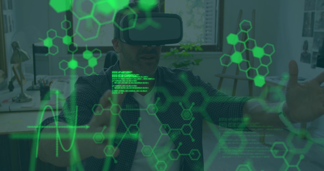 Futuristic Science Concept with Caucasian Man in VR Headset