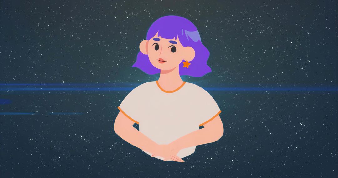 Surreal Floating Cartoon Figure in Starry Cosmos