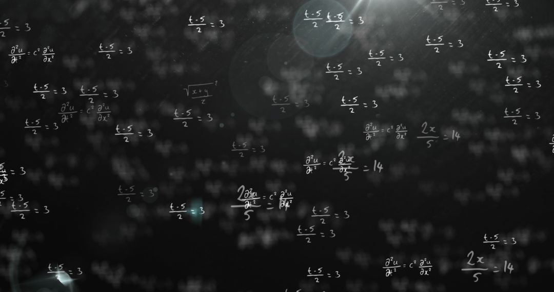 Abstract Math Equations Blending with Snowflakes and Light