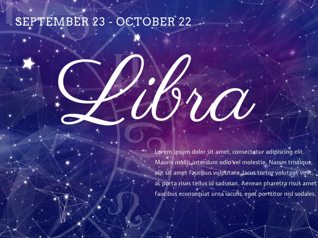 Libra Zodiac Theme Cosmic Design with Stars and Galaxy Background