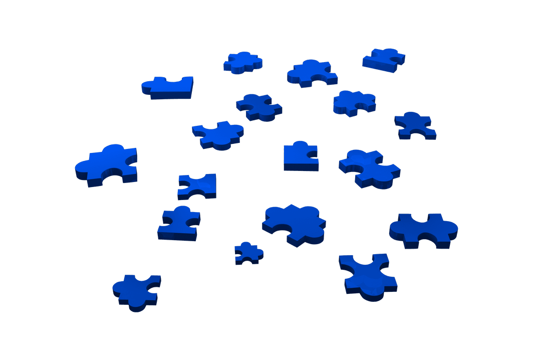 Blue Puzzle Pieces on Transparent Background Vector Illustration