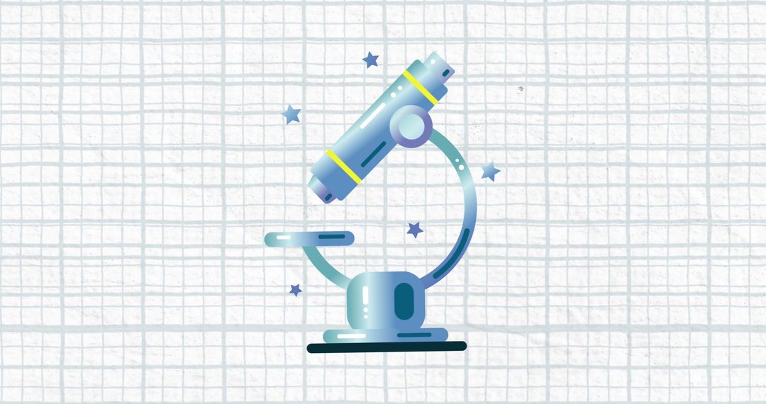 Illustrated Microscope with Stars Over Grid Background
