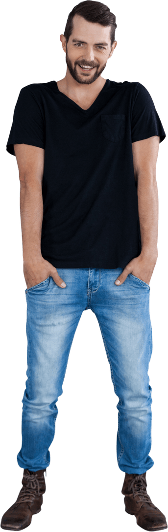 Smiling Man in Casual Attire on Transparent Background