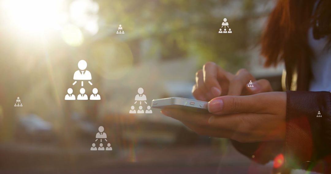 Woman Using Smartphone with Social Media Interface