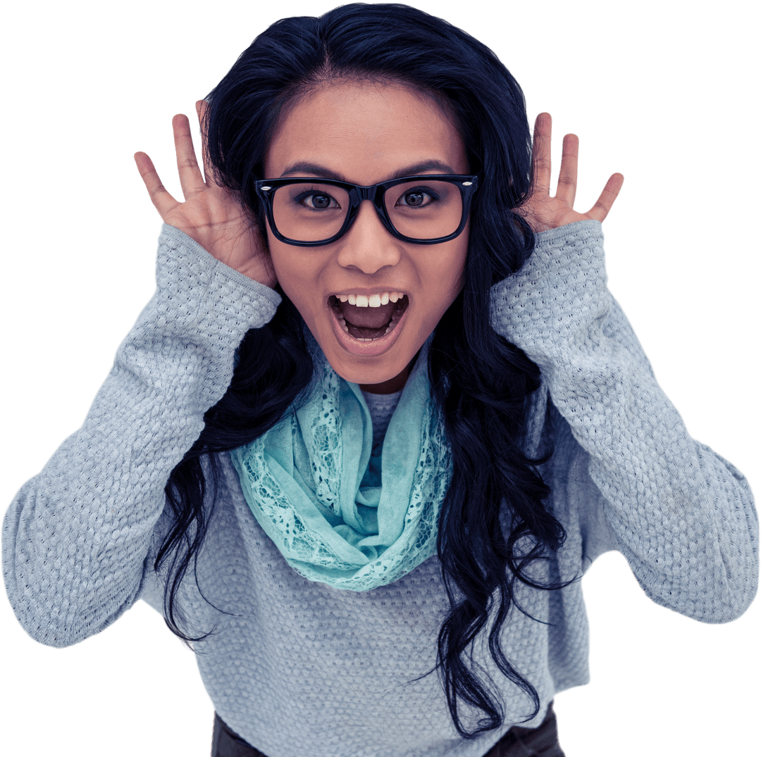 Transparent Enthusiastic Asian Woman Shouting Expression